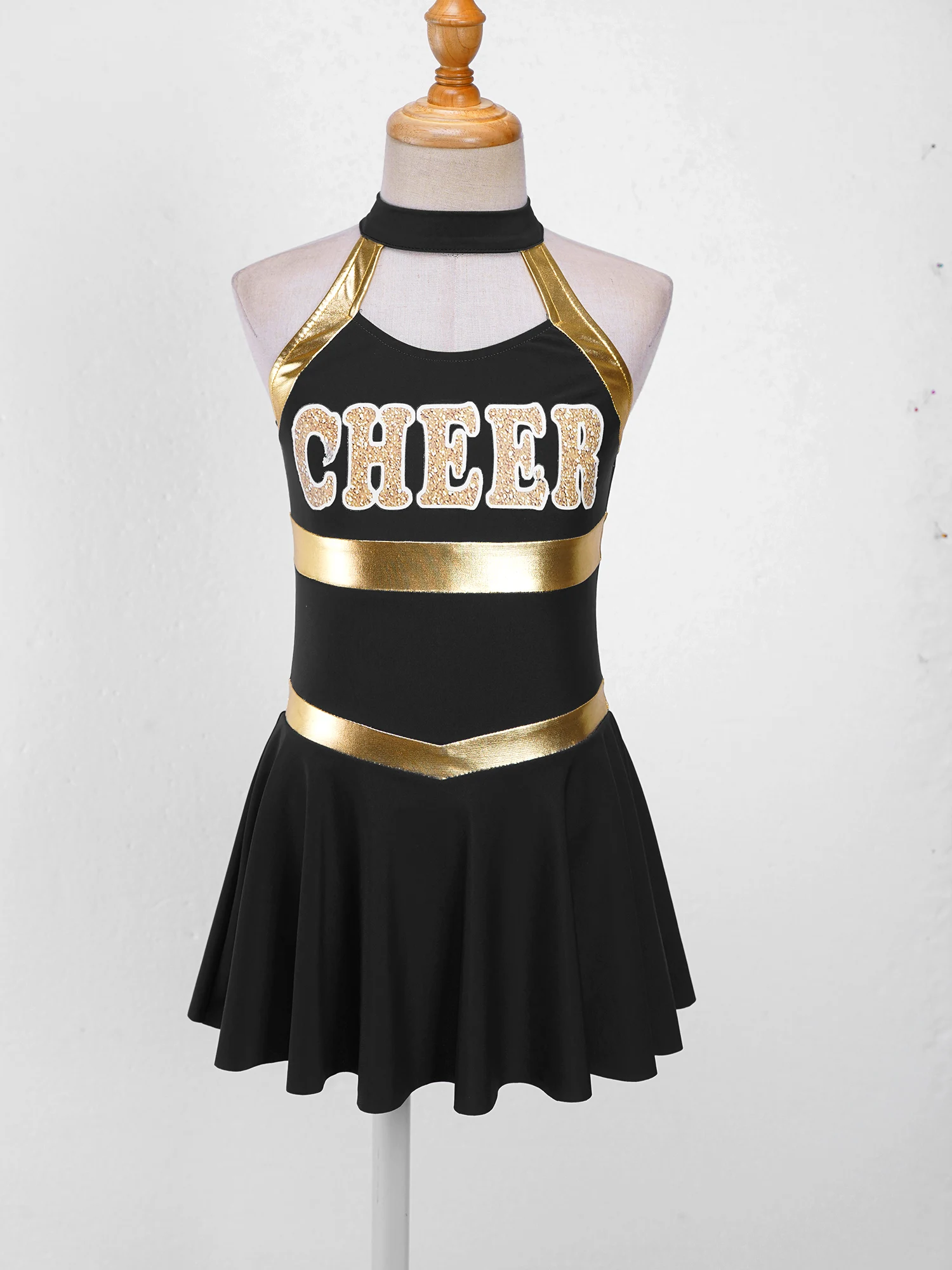 Kids Girls Cosplay Cheerleading Uniform Dress Dancewear Sleeveless Letter Printed Cheerleader Costume Stage Performance Costumes