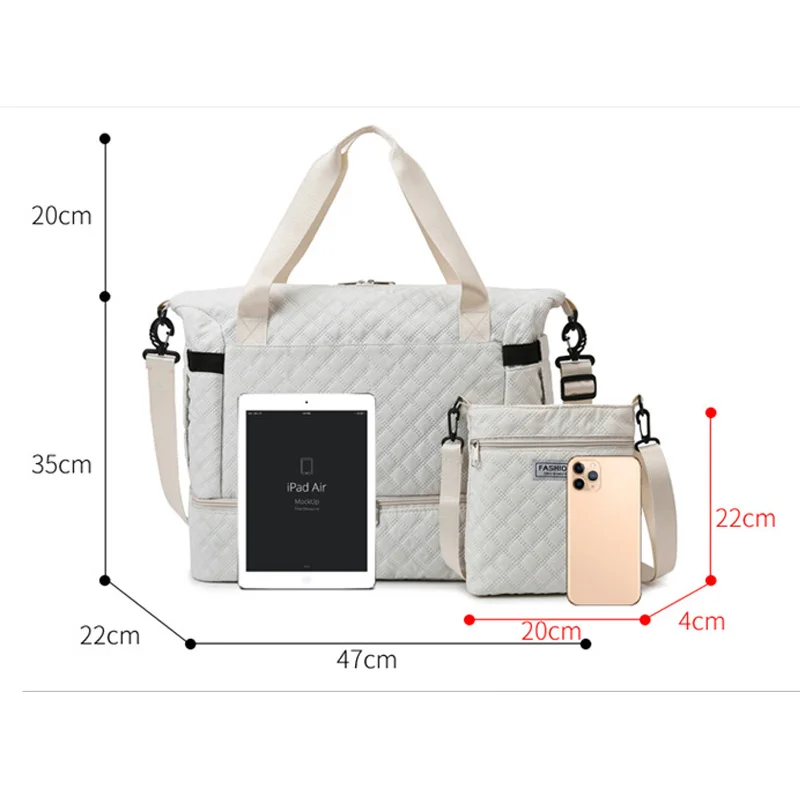 2pcs Set Short Trip Travel Bag Women's Tote Bags Large Capacity Duffle Bag Wet and Dry Separation handbags Sports Fitness Bags