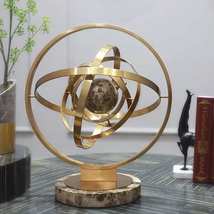 Modern light luxury style metal bronze earth celestial ornaments office model room home study decoration ornaments