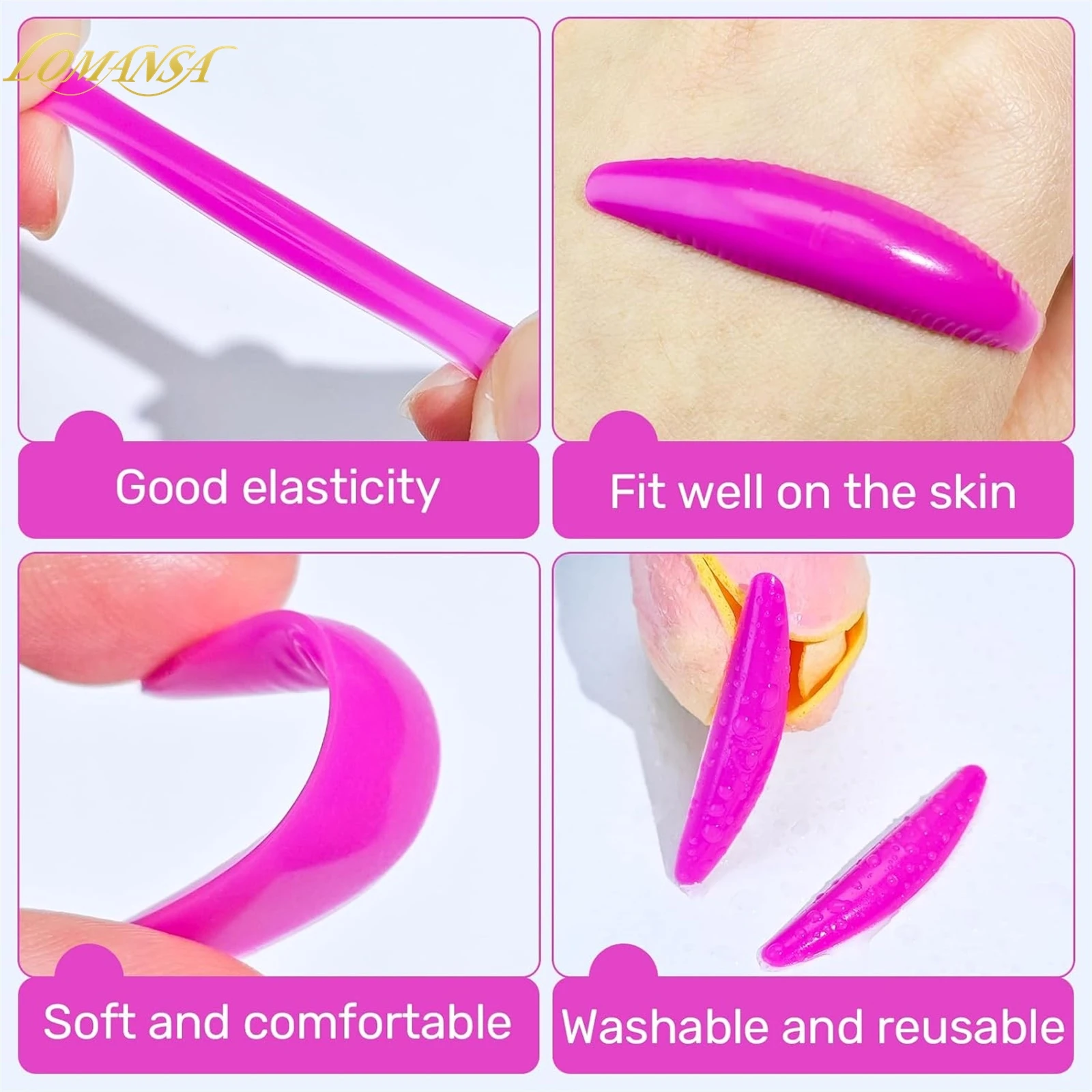 Lomansa 5 أزواج منصات الجفون لزجة للغاية خالية من الغراء قابلة لإعادة الاستخدام جلدة قضيب درع رفع ثلاثية الأبعاد رمش بكرة الشعر اكسسوارات ماكياج أداة