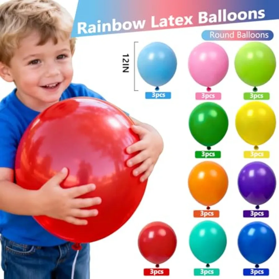 Assorted Rainbow Latex Balloons 60 Pack 12 inch Round and 60 inch Long Helium Bright Color Balloons for Birthday Bridal Shower