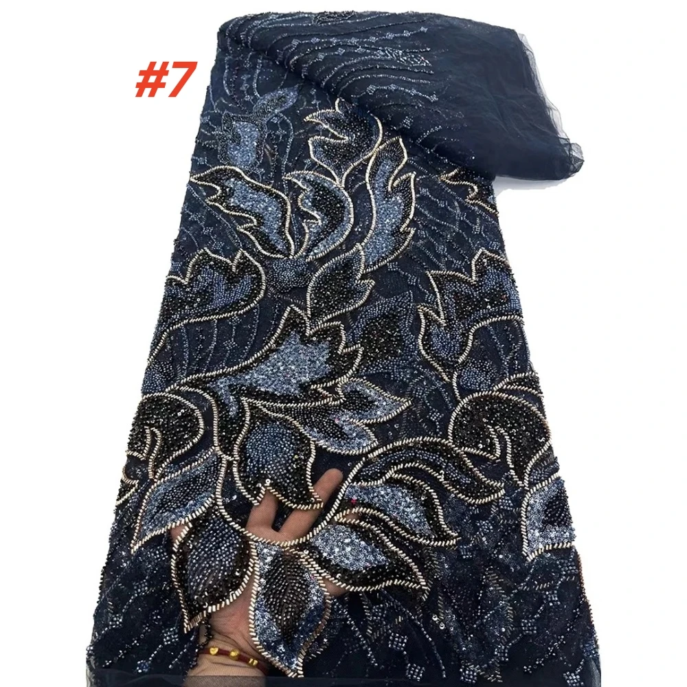 

African Lace Fabric 2025 Beaded Lace Fabric With Sequins Nigerian Bridal High Quality Embroidery Tulle Lace Fabric For Wedding