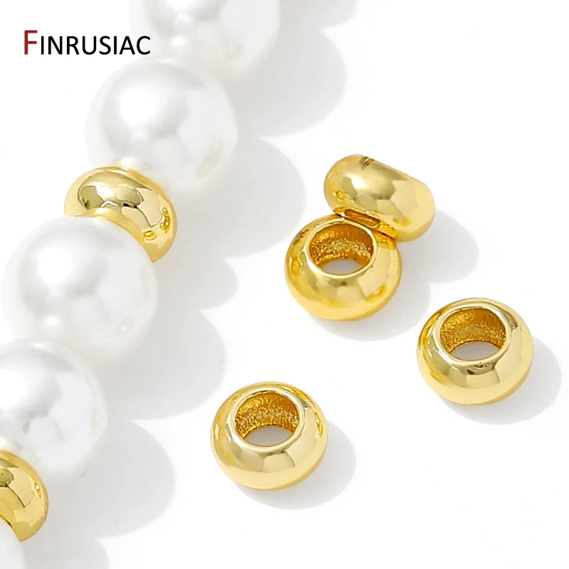 14/18K Gold Plated Brass Spacer Bead for Jewelry, Separators for Beads, Round Beads with Large Hole, DIY Bracelets Accessories