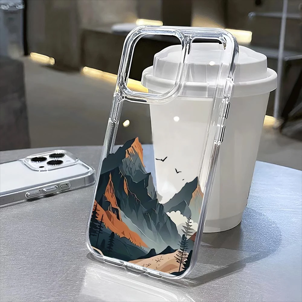 

Прозрачный чехол «Птицы летающие на горных пиках» для iPhone 16Pro Max 16Pro 16Plus 16 15 Pro Max 15Pro 15 13 13Pro 14 12 11Pro Max Plus