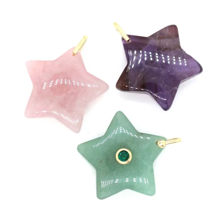 Charms Natural Crystal Pentagram Star Stone Pendants Inlaid Zircon For Women A,methyst Rose Quartz Choice Men Jewelry Making