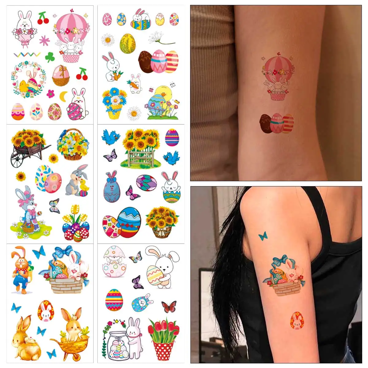 

6Pcs Easter Tattoo Sticker Bunny Egg Temporary Tattoo Stickers Cartoon Waterproof Stickers Easter Decorations Birthday Gift Kids