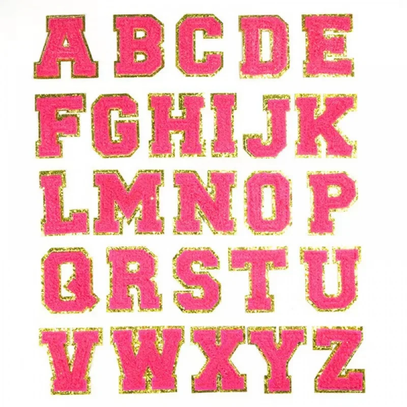 

5.5cm 3D A-Z 26 Letters Glitter Chenille Embroidered Patches Stick-on Alphabet Letters Embroidery Applique NEW COLOR HOT PINK