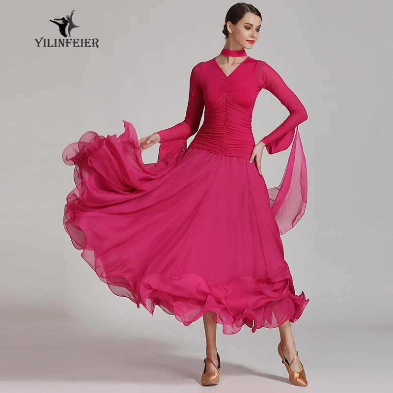 

Modern National Standard Waltz Dance Chiffon Large Swing Dress Performance