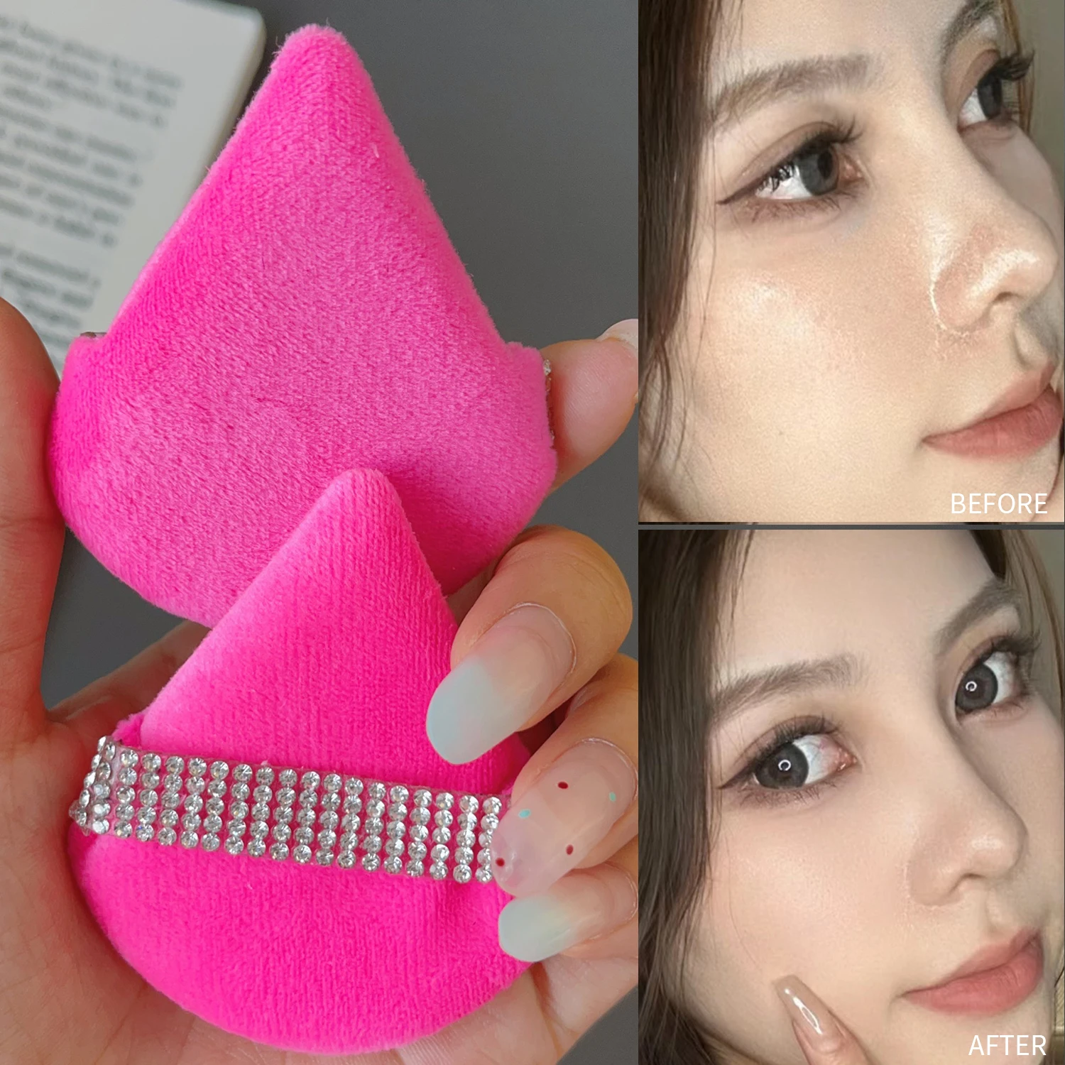 Triangle Velvet Diamond Powder Puff Face Cosmetic Eye Beauty Makeup Tool Reusable Sponge Washable Mini Powder Puff Accessories