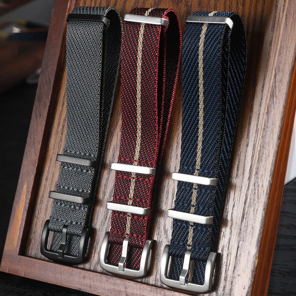 Premium One-Piece Nylon Watch Strap 20mm 22mm Two Pass Stripe Fabric Watchband Wristband Belt for Men For Seiko For Omega