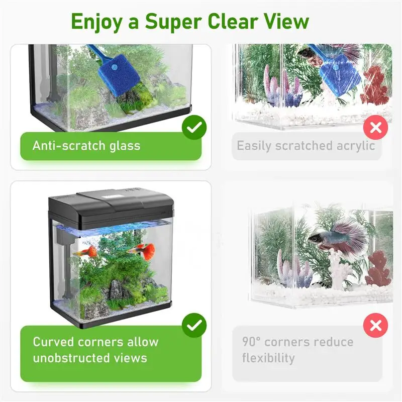 Fish Tank 1.7 Gallon Glass Aquarium With Air Pump LED Light Filter Small Fish Tank For Betta Fish Starter Kit Aquarium Fish Tank