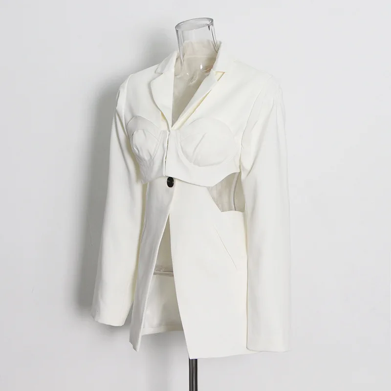 HKSH 秋の新作 レディース ブレザー シングルボタン ウエストシェイプ スリムフィット スプリットポケット ニッチデザイン エレガント トレンド セクシー ジャケット HK12182