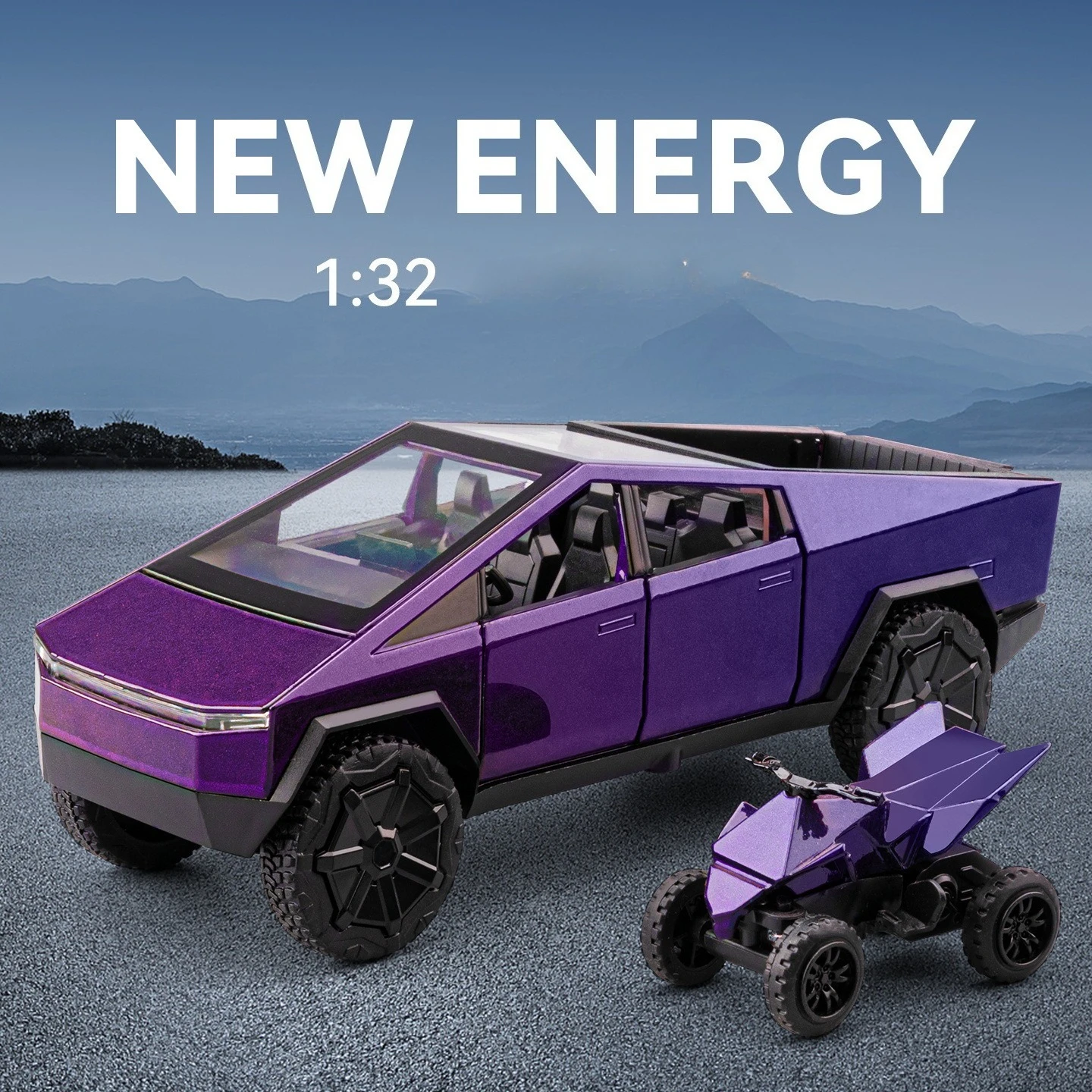1:32 NEW ENERGY Cybertruck Toy Alloy Off Road Diecast Metal Model Sound & Light Pull Back Toy Gift for Friends Ornaments