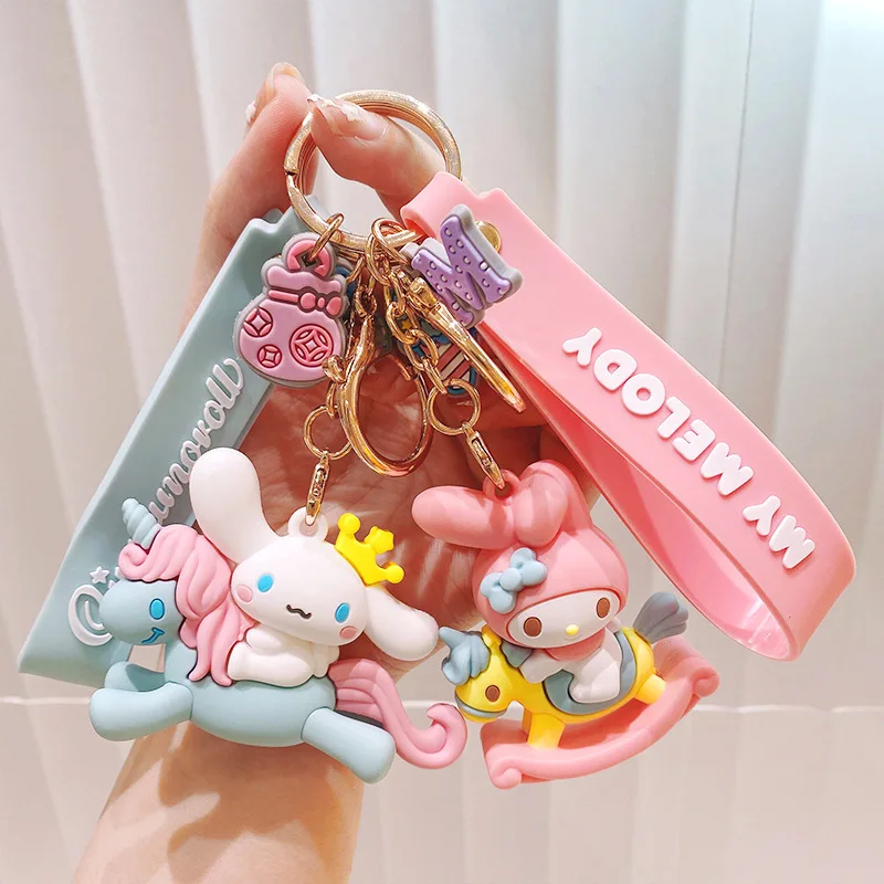 Sanrio Kawaii Kuromi Keychain Doll Key Chain Cartoon Anime Cinnamoroll My Melody Backpack Pendant Car Keyring Accessories