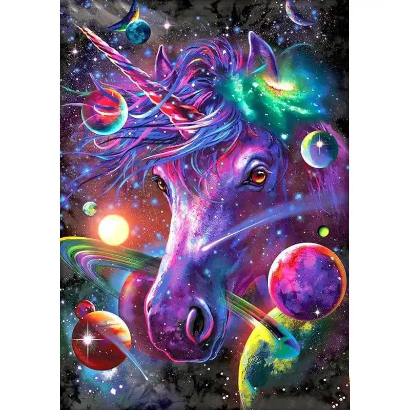 Galaxy Unicorn Diamond Painting, Cosmic Planet Starry Space Scene Mosaic Artwork for Home Wall Decoration