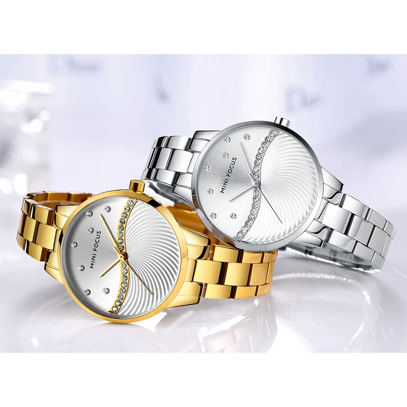 MINI FOCUS 0263 Luxury Fashion Quartz Watches for Woman Waterproof Bracelet Elegant Rhinestone Dial Ladies Watch montre femme