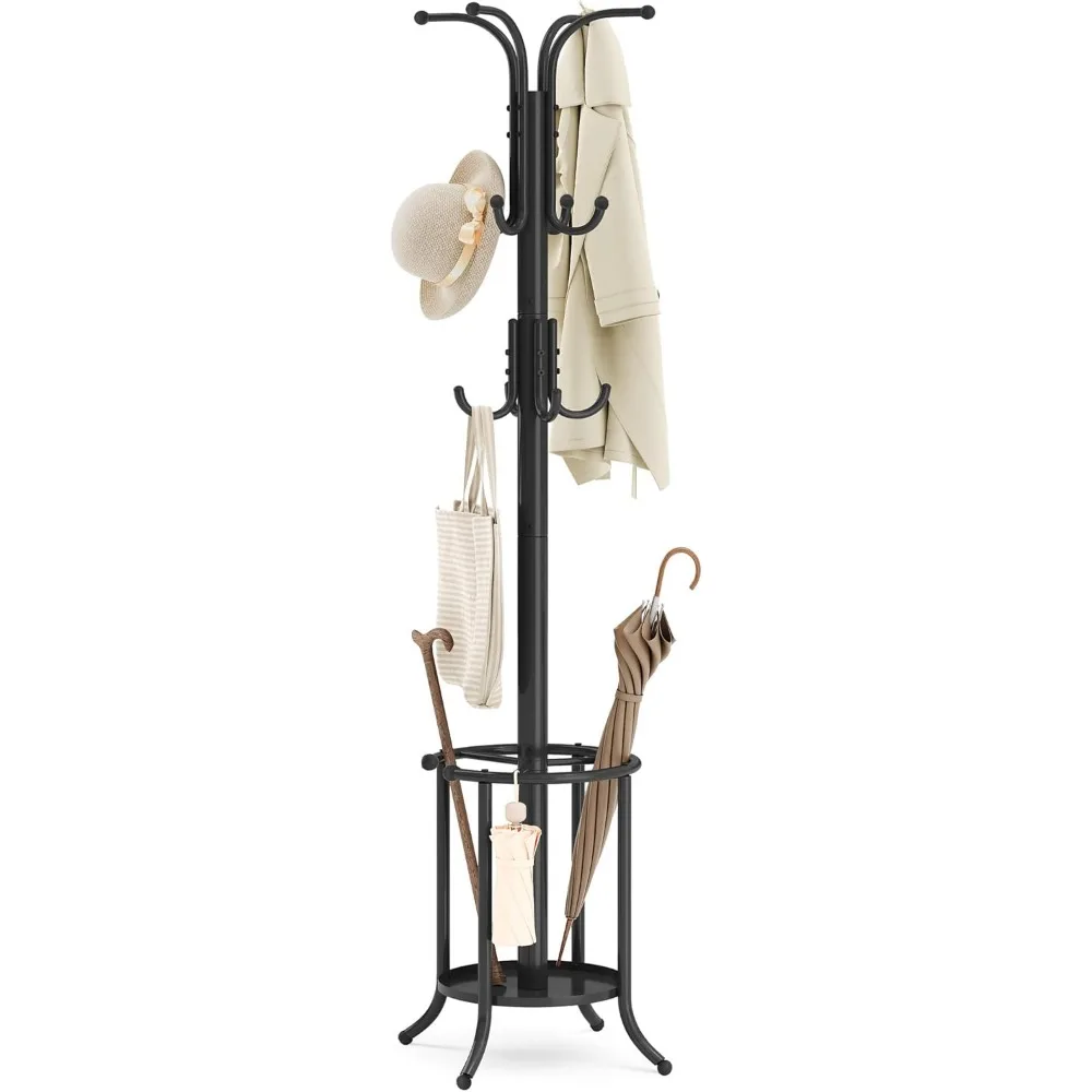 

Freestanding Metal Coat Rack with Umbrella Holder 12 Hooks for Entryway Hallway Living Room Bedroom Ink Black