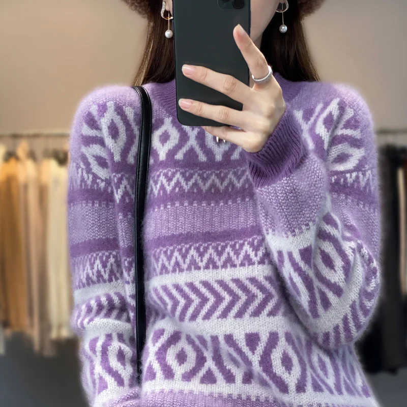 Cashmere Sweater Women\'s 2023 Autumn/Winter New 100% Pure Wool Sweater Loose Large Size Thick Luxury Pullover Knitted Top Female