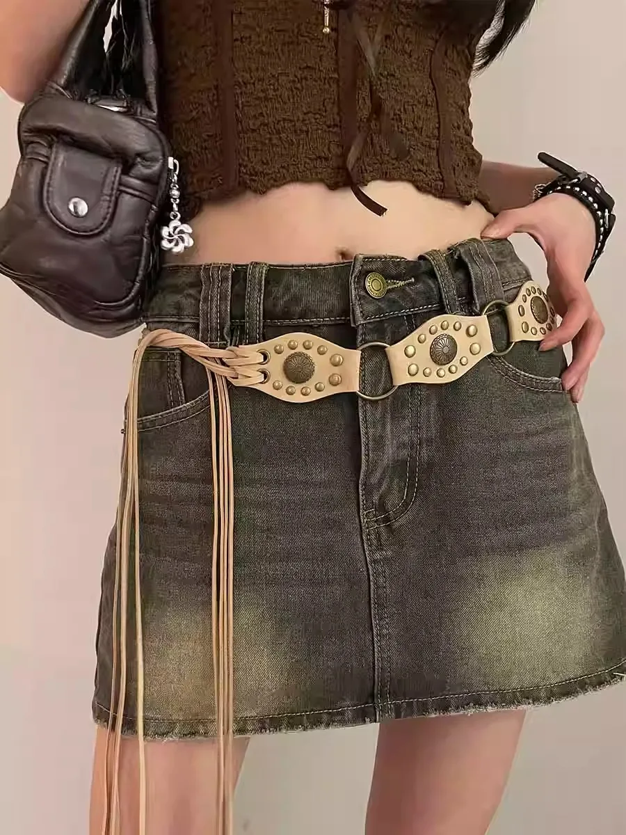 Riveted Waist Chain Women With Skirt Advanced Feeling 2024 New National Style Waist Accessories Ins Style Belt Slim Trend