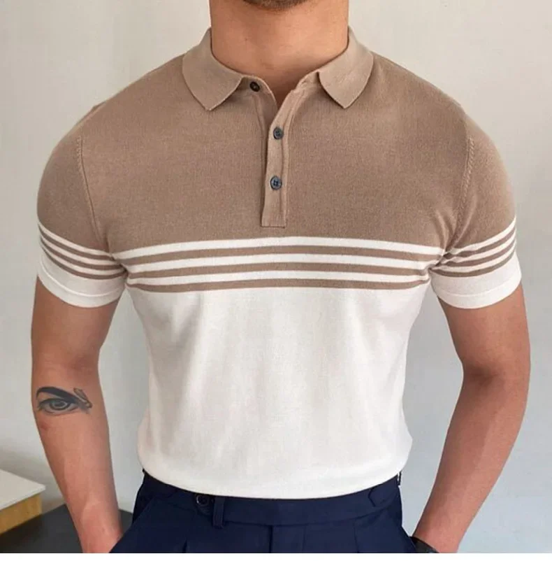 Pop Europe And The United States Casual Men's Summer New Knitwear Fashion Lapel Short Sleeve Color Matching Business Polo Shirt