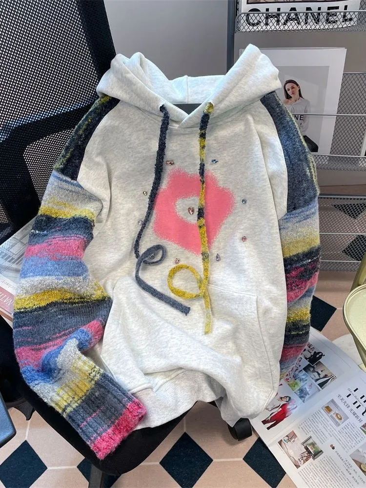 

Оверсайз худи в полоску с цветными блоками, дизайн 300 Pou Design Sensation, свободного кроя, для ранней весны, модная уличная одежда