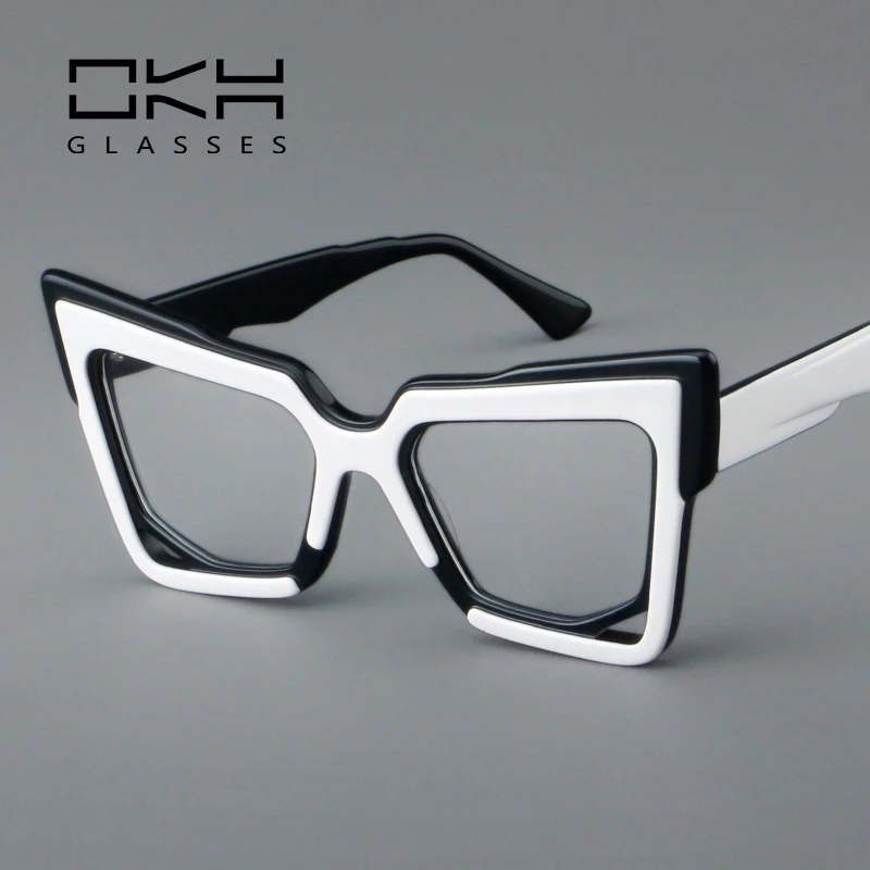 OKH Square Acetate Glasses Frame Retro Color-blocked Optical Clear Eyeglasses Customizable Prescription Spectacles B23