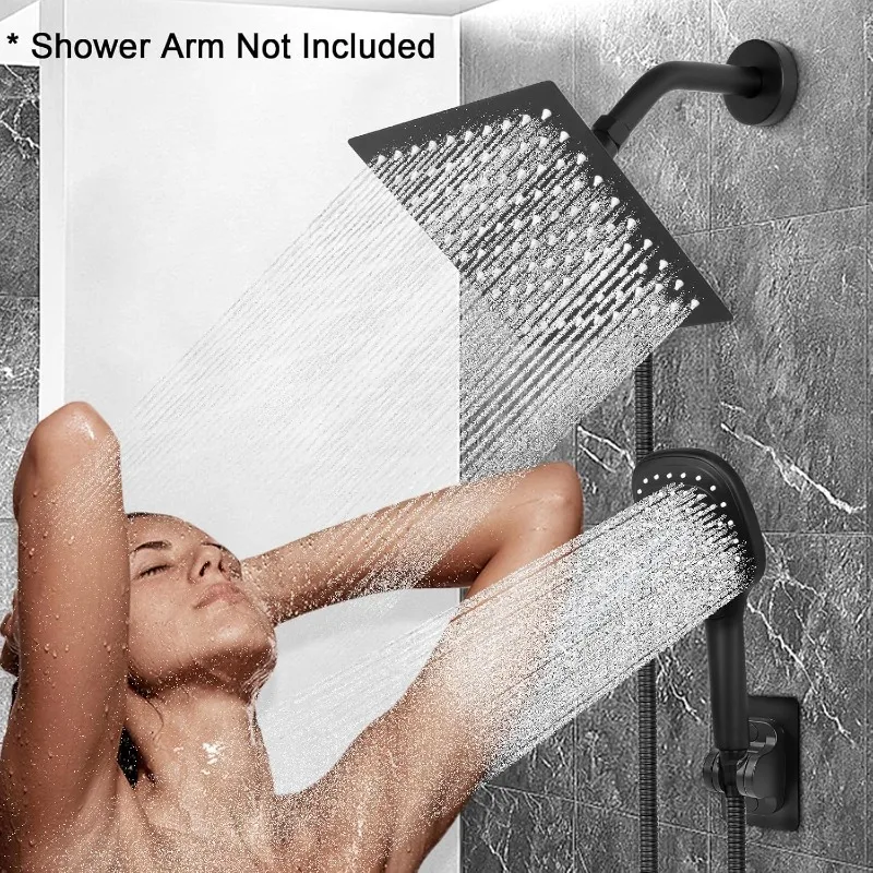 ホース付きシャワーヘッド、高圧ステンレススチール製レインシャワーと3つの設定のハンドヘルドスプレーコンボ