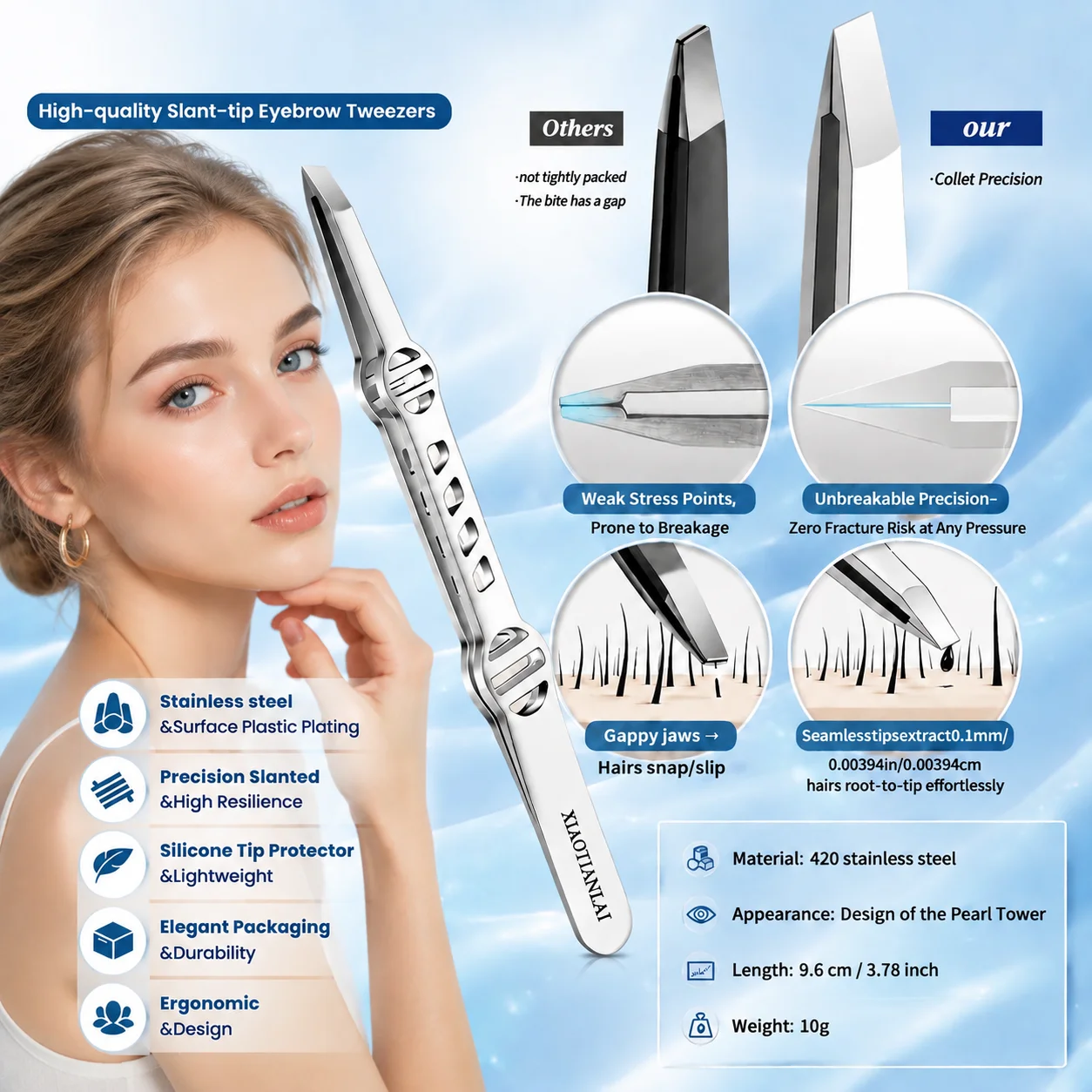 Precision eyebrow shaping tool with curved tip. Beauty pliers for removing hair. Gift for school season, Halloween and Christmas