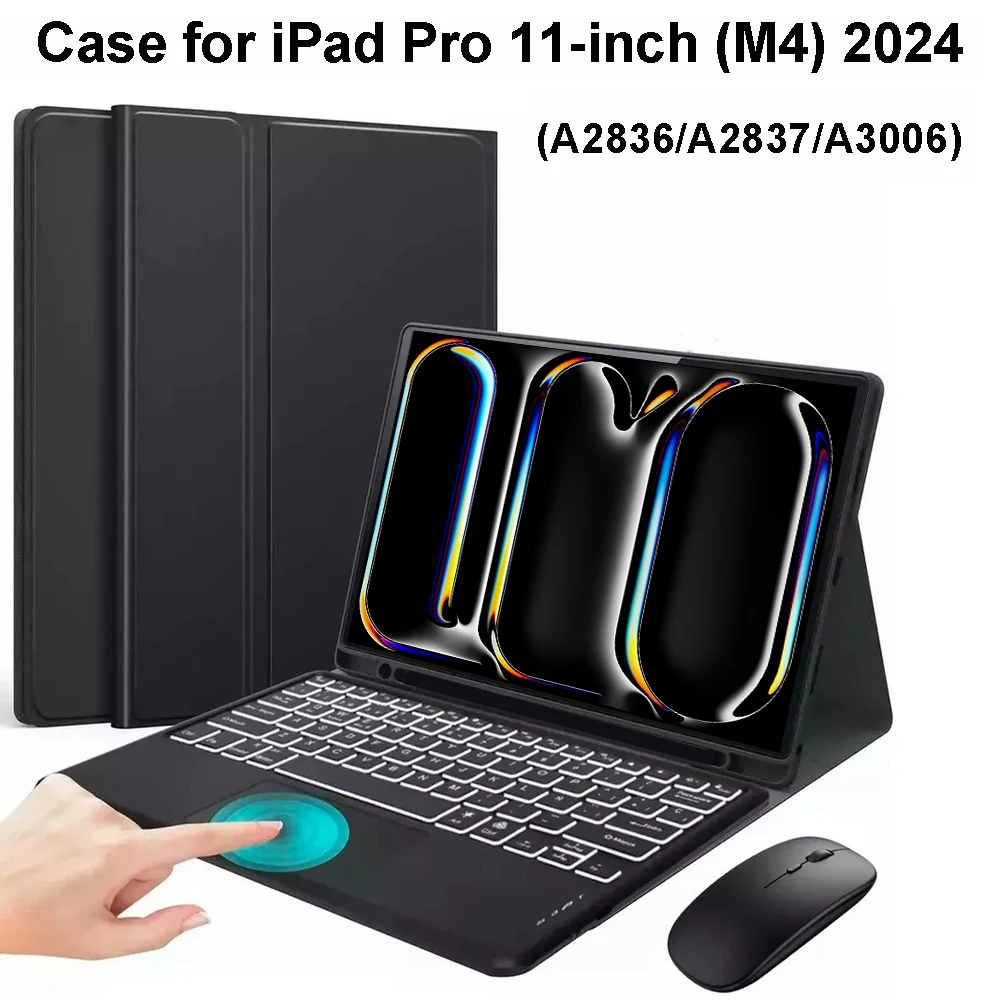Case for iPad Pro 11-inch (M4) 2024, Magnetic Keyboard Cover for iPad Pro 11 M4 (A2836/A2837/A3006), for iPad Smart Stand Cover