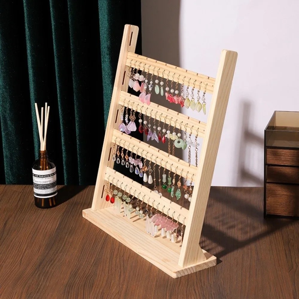 Durable Wooden Earring Organizer 4-layer Detachable Earring Holder Organizer Practical Spacious Necklace Holder Home Use