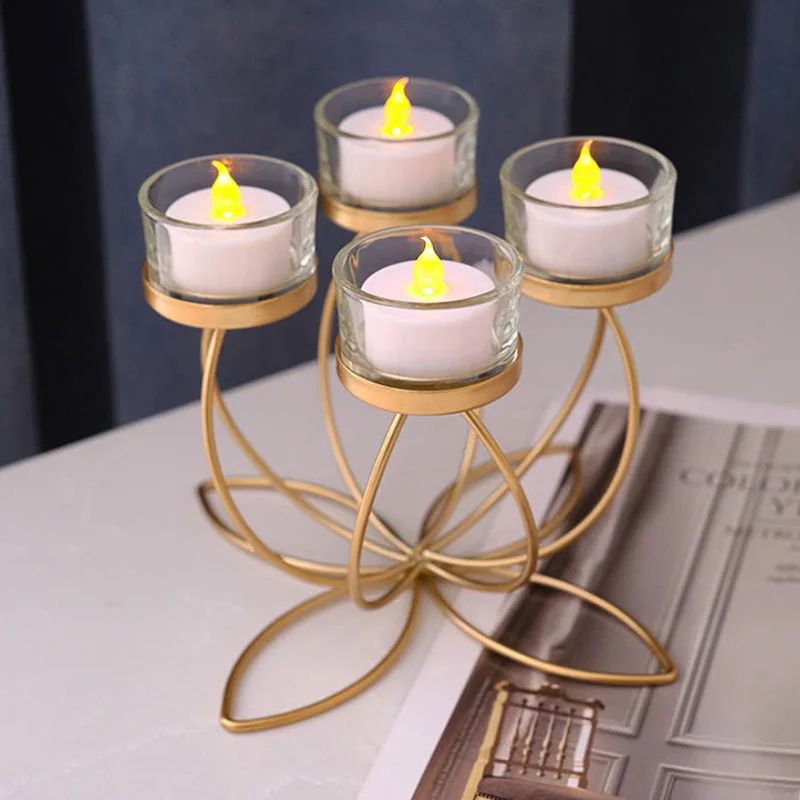 1pcs Elegant Romantic Gold Multi-Head Iron Candlestick Holder Rust-Proof Candle Holders Candlelight Dinner Props Wedding Party