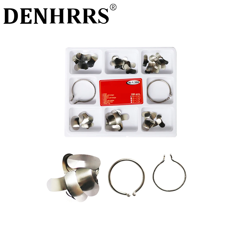 

100Pcs/Box Dental Matrix Sectional Contoured Metal Matrices Band Resin Clamping/Seperating Ring Dentist Tools