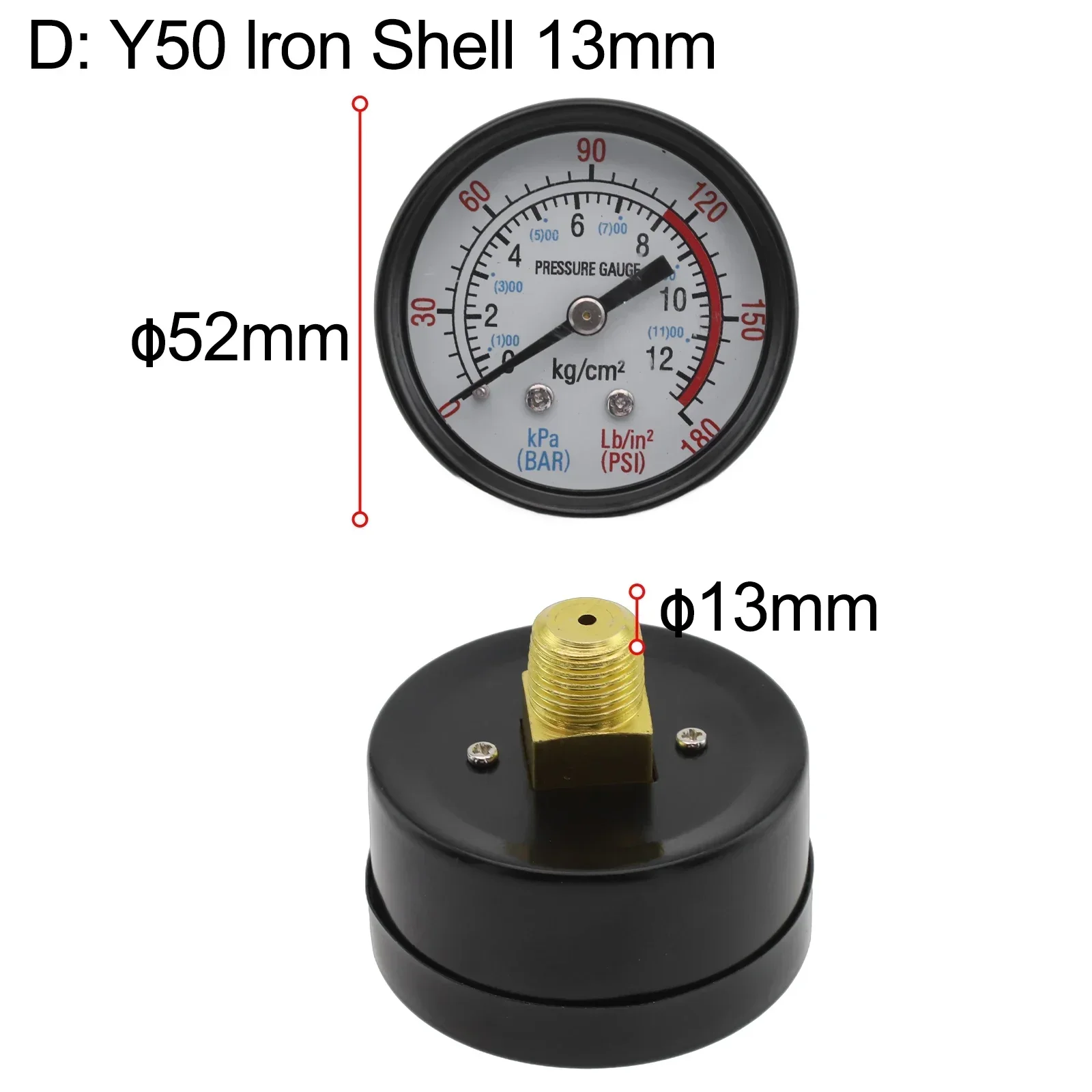 Y40 Y50 0-180PSI Gas Water Fuel Liquids Meter Pressure Gauge For Air Compressor