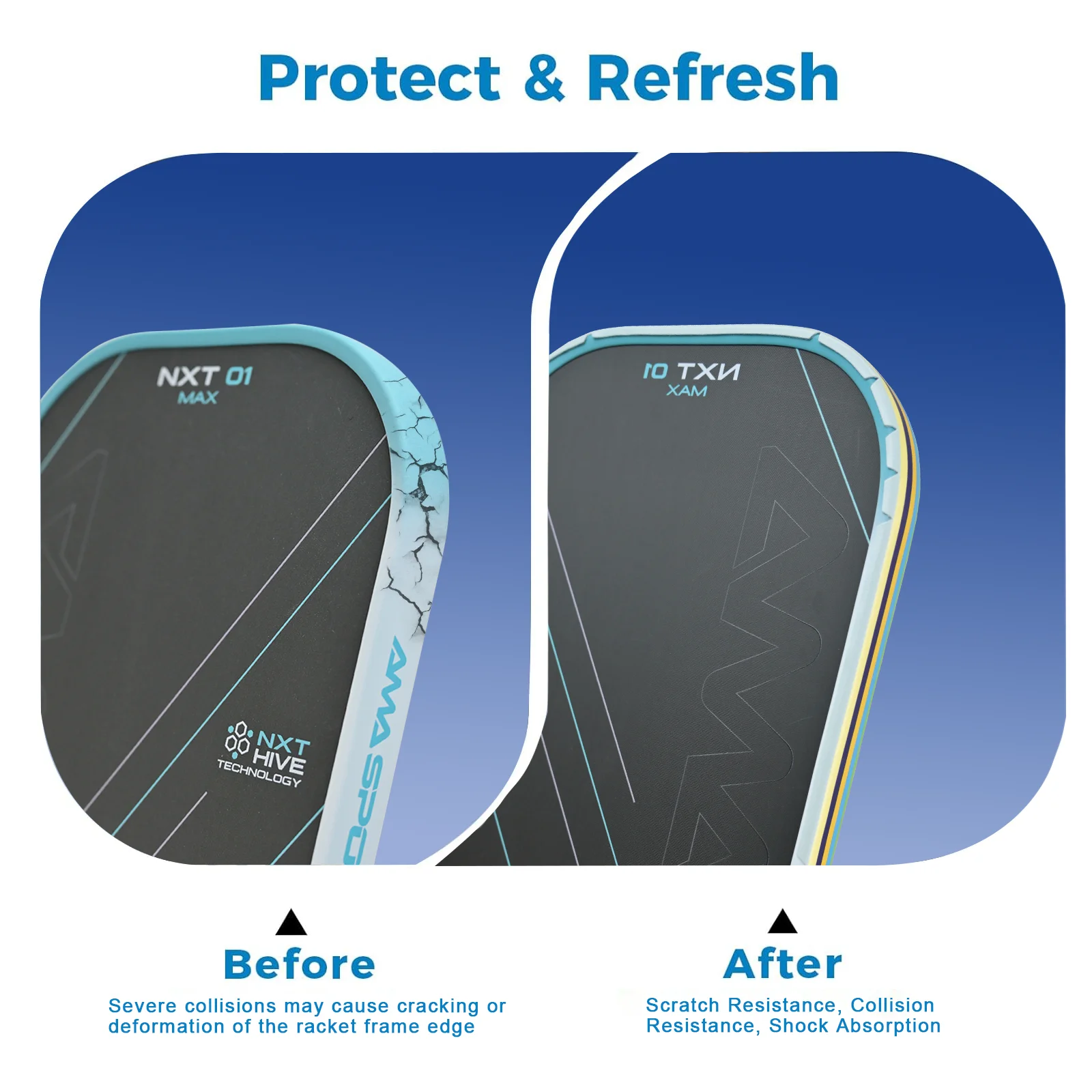 AMA SPORT Stripes Pickleball Paddle Edge Guard Tape منحني تمامًا مناسب لحماية جميع حواف السماكة ملحقات Padel