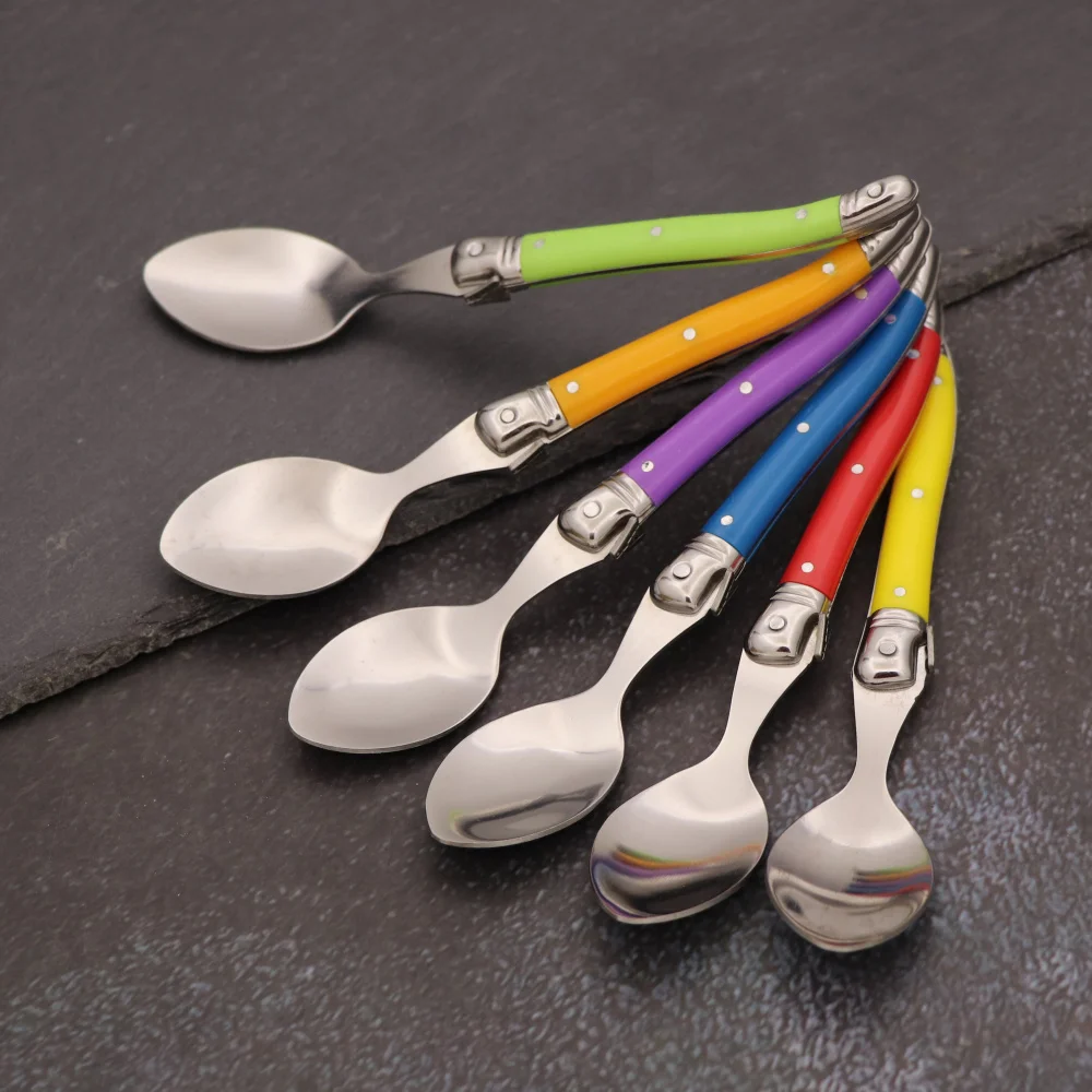 6pcs Stainless Steel Coffee Spoon Laguiole Teaspoon Rainbow Handle Ice Cream Dessert Tea Spoon Colorful Tableware Kitchen Supply