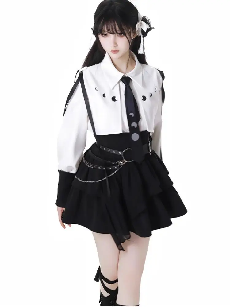 Neue Chinesische Stil Langarm Shirt Frauen + Hohe Taille Geraffte A-linie Kuchen Röcke + Y2k Slim Fit Kummerbund Drei Stück Sets