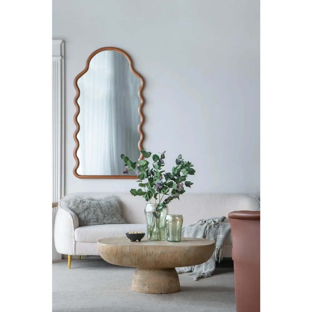 Mesa de Centro Ovalada de 36 Pulgadas, Moderna, con Aspecto de Piedra, Mesa de Té de Travertino para Sala de Estar, Magnesio, Personalizable