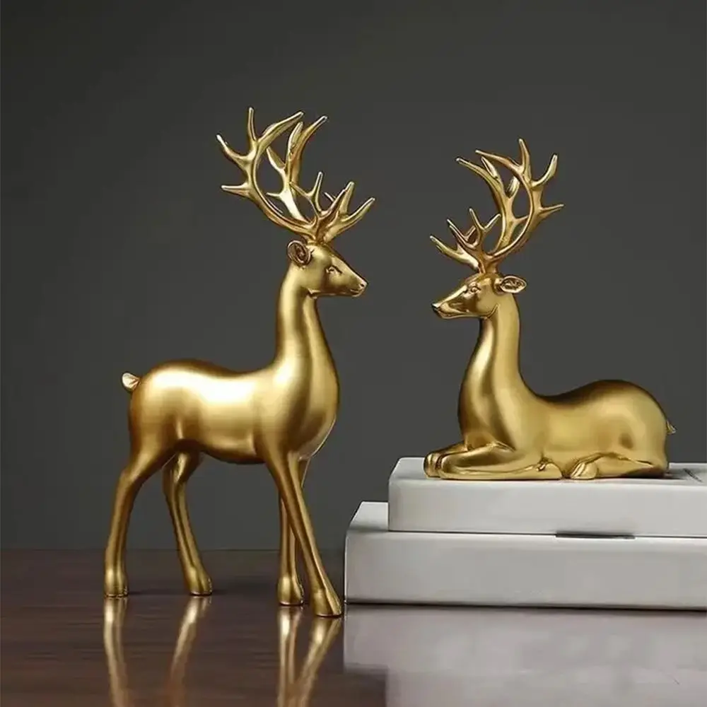 Creative Deer Desktop Ornament Sitting/Standing Position Modern Reindeer Sculpture Cute Durable Christmas Deer Statue