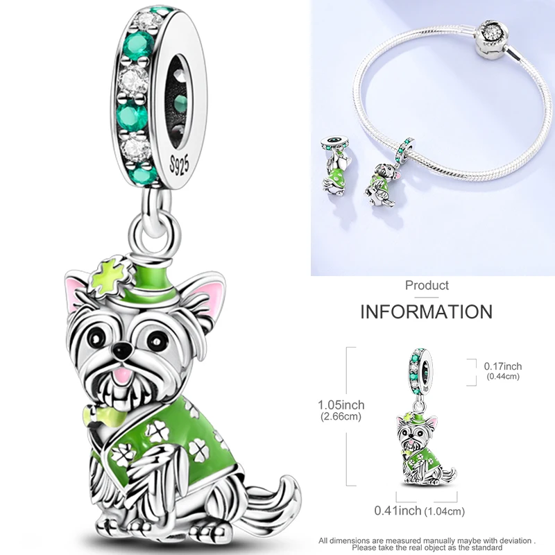 2026 925 Sterling Silber Grüner Glücks-Zirkon Vierblättrige Kleeblatt-Serie Charms Niedliche Hundeperlen Passend für Armbänder DIY Schmuck Originelle Frauengeschenke – Detail 26