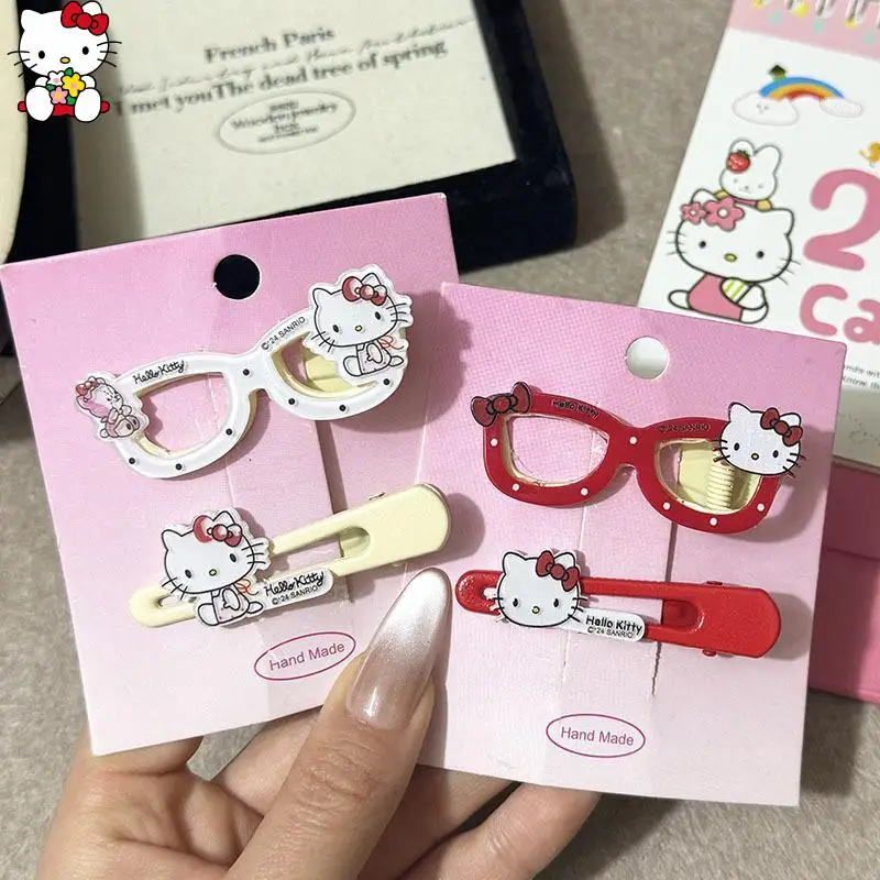 

Sanrios Hellokittys Hair Clip Set Cute Cartoon Fashion Girls Hair Pins Hair Accessories Student Headdress Hair Clip 2Pcs