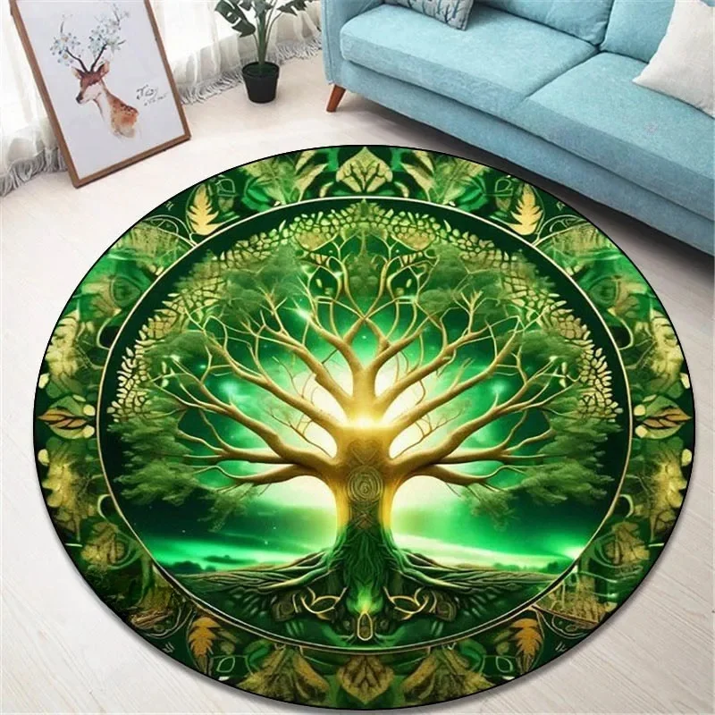 1pc Round Rug Symbol Celtic Tree of Life 3D Printed Rug Entrance Mat for Home Living Room Bedroom Decoration Carpet