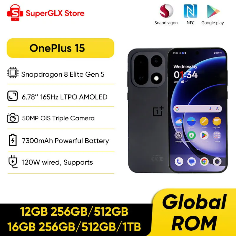Original New OnePlus 15 Unlocked Smartphone 6.78'' 165Hz High Refresh Rate Screen 50MP Triple Camera 7300mAh Supports NFC IP68
