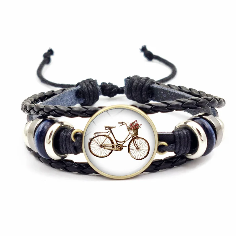 Duplex Bike Flower Basket Bracelet Men\'s and Women\'s Versatile Old Style Bicycle Fashion Knitting Vintage Leather Handicrafts