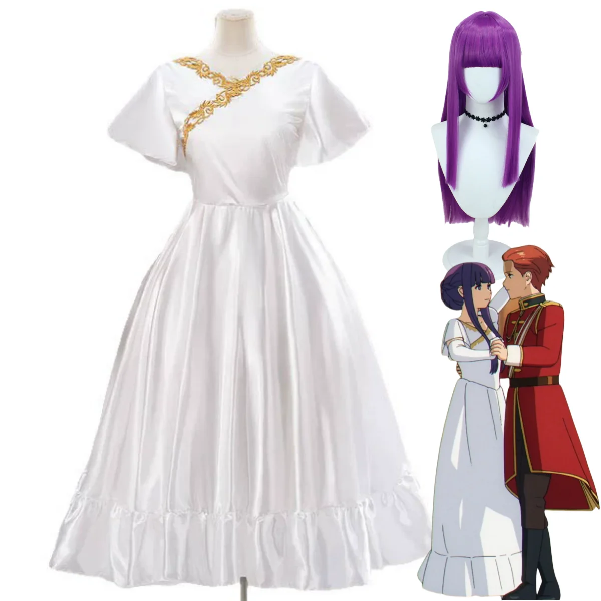 

Аниме Frieren: Beyond Journey's End Fern, карнавальный костюм, бал в маске, белое вечернее платье, парик, женский сексуальный карнавальный костюм для вечеринки