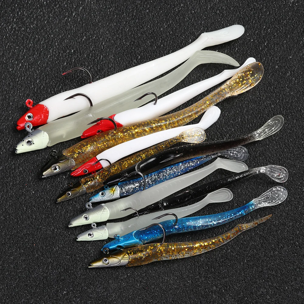 10g/19g/34g Glow Eel Soft Lure Wobbler Artificial Bait Silicone Sea Bass pike Rockfish Grouper Carp Fishing Lead Jig Head Tackle