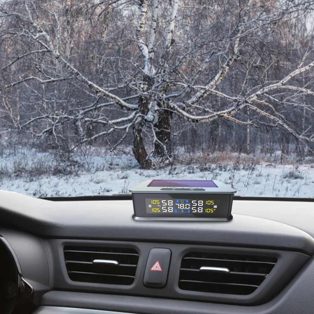 

Система контроля давления в шинах с питанием от солнечной батареи/USB и 4 датчиками, беспроводная система контроля давления в шинах с ЖК-дисплеем TPMS