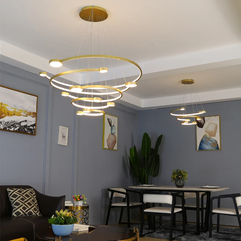 Living room pendant lamp designer duplex building fish line circular ring lamp artistic personality hotel lobby study