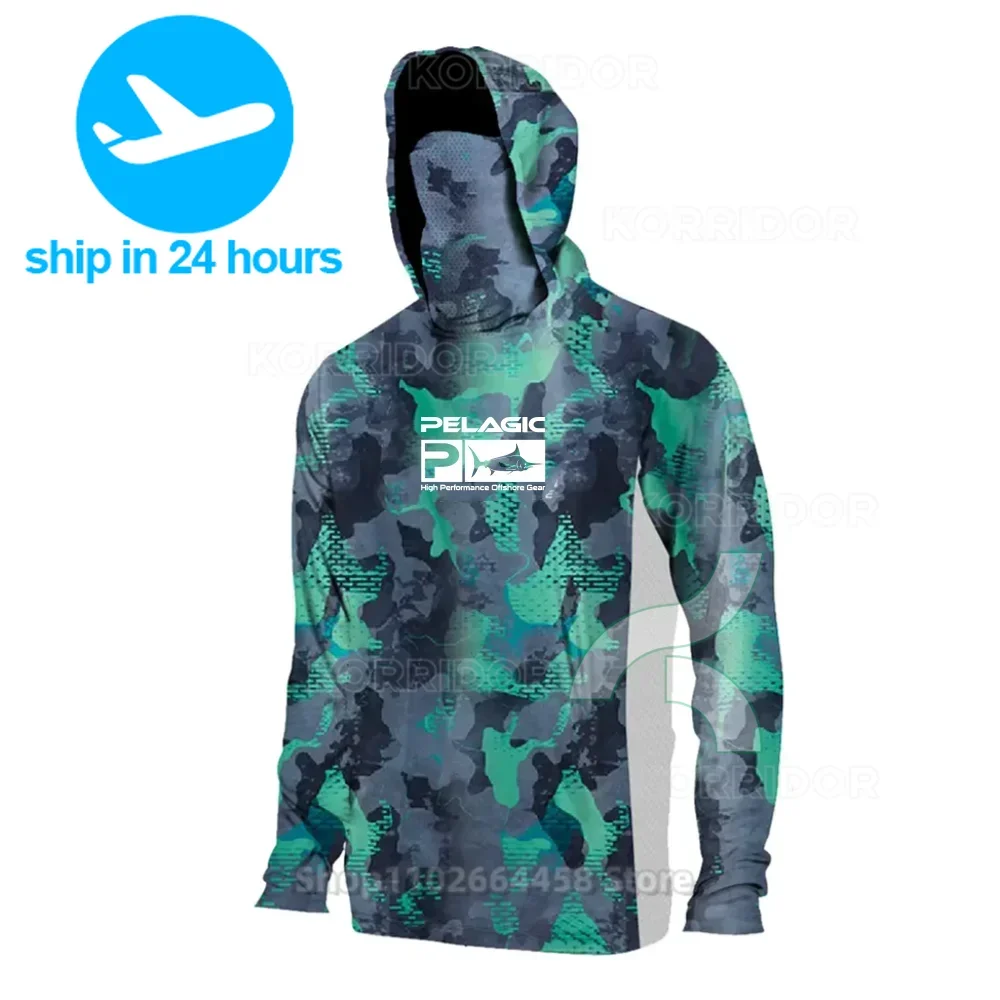 PELAGIC wędkarskie koszule z kapturem męska ochrona przed słońcem na zewnątrz ubrania wędkarskie letnie t-shirty z długim rękawem anty-uv koszule wędkarskie