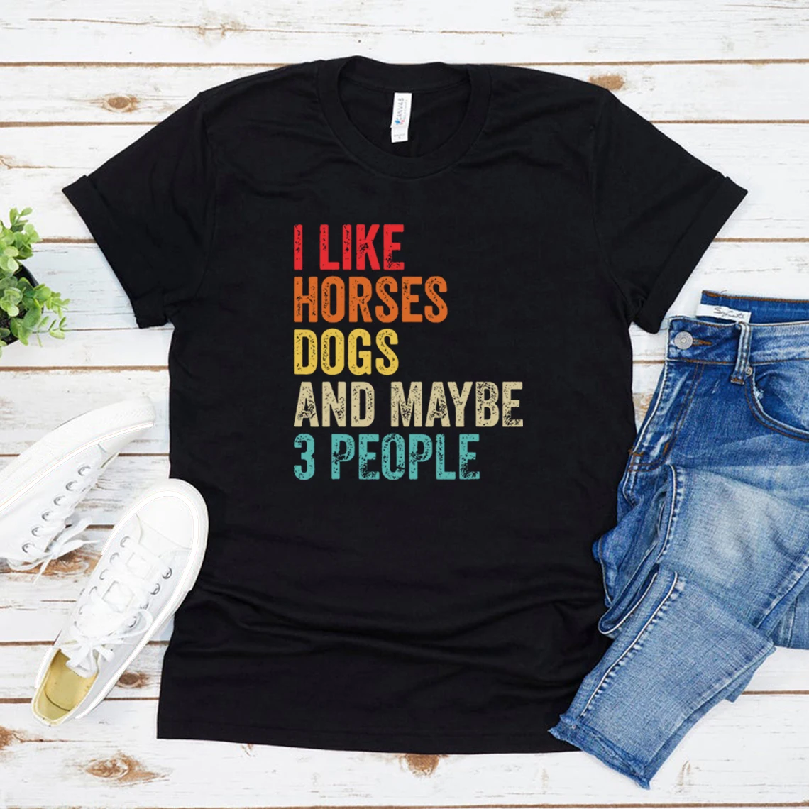 T-shirt manches courtes pour filles, unisexe, Vintage, avec image de cheval, I Like Horse Dogs et possible 3 personnes