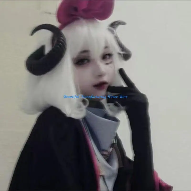 e56a-2-ロットステージパフォーマンスかつらユニークな羊の角の帽子女性の帽子ハロウィンやコスプレ用